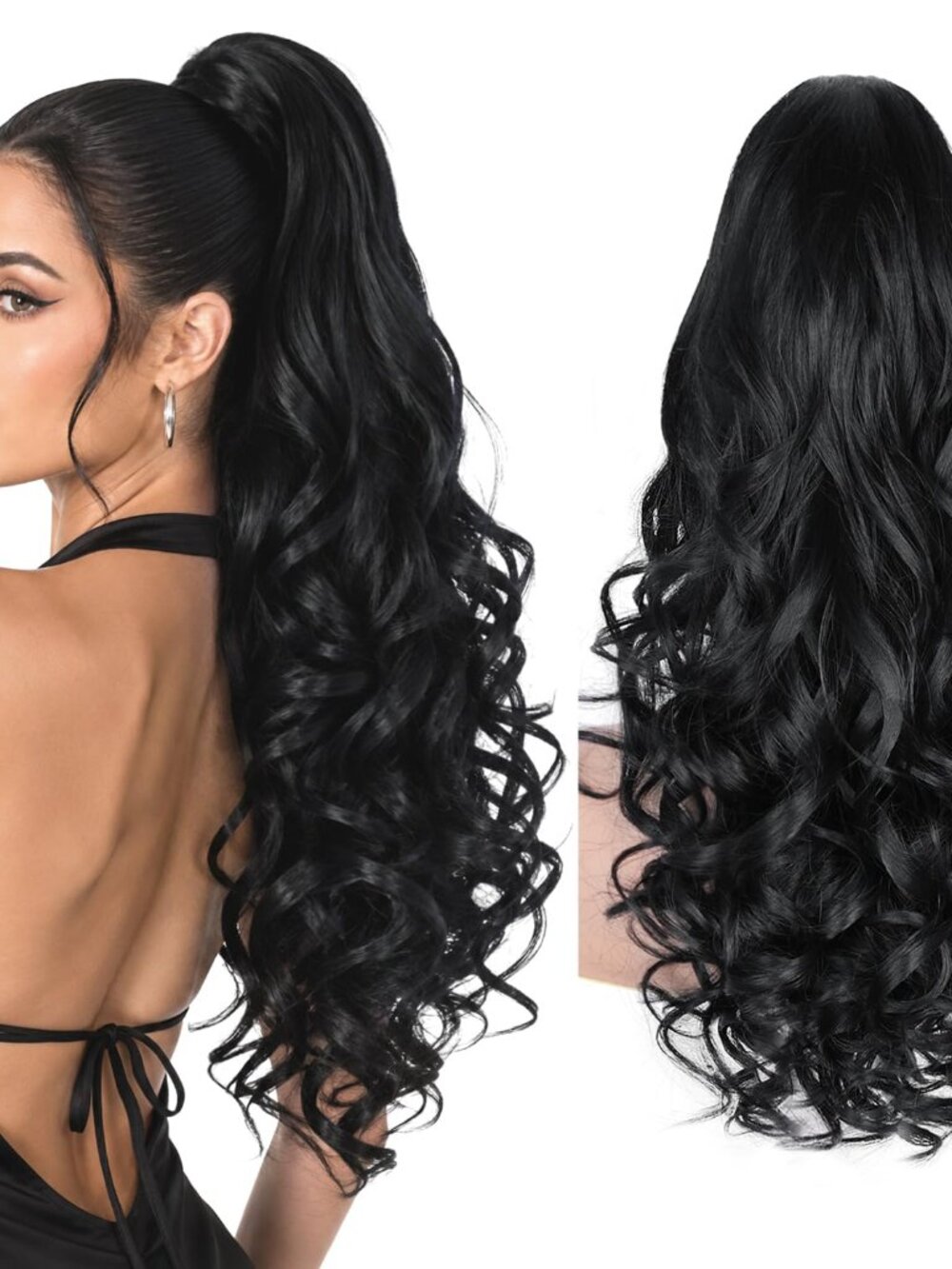24" Black Claw Clip Ponytail Extension